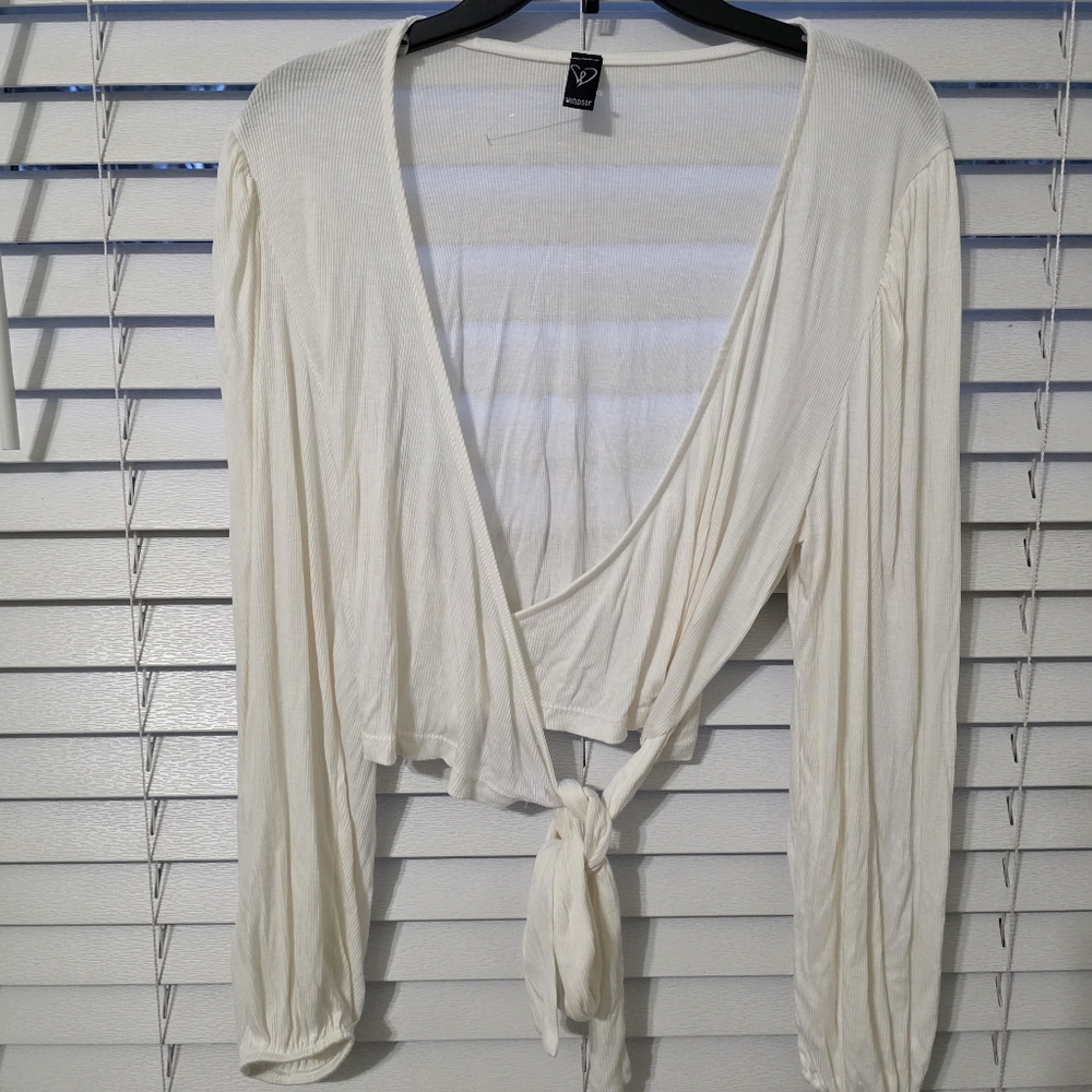 Windsor Cream tie-front long sleeve blouse #casual